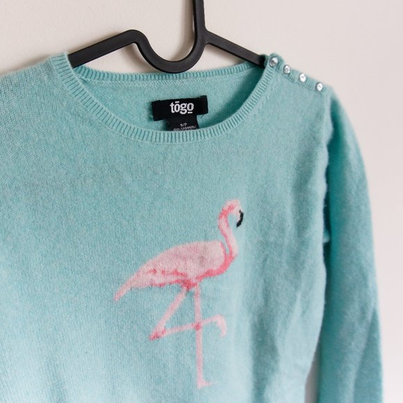 TOGO Cashmere Turquoise Flamingo Sweater - Picture 2 of 5
